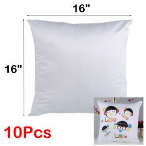 10pcs 16&#034; Plain White Sublimation Blank Pillow Case Throw Cushion Cover Decor