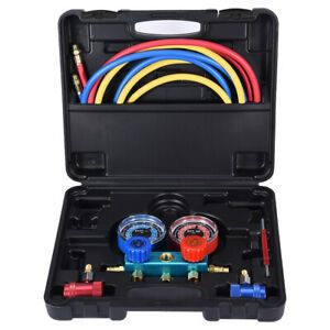 R1234YF HVAC Manifold Gauge Set 72&#034; Color Hoses Air Conditioner w/ Case USA