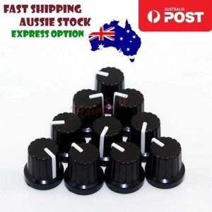 10x 6mm Diameter Shaft Hole Plastic Threaded Knurled Potentiometer Knobs Caps