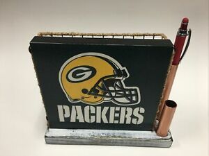 Rustic Green Bay Packers Desktop 2 Pen Letter Holder Mail Stationary Table Top