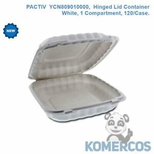 PACTIV  YCN809010000,  Hinged Lid Container White, 1 Compartment, 120/Case