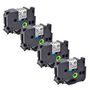 4PK TZe-S151 TZS151 Strong Adhesive Label for Brother PT-1400 1&#034; Black on Clear