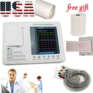 7 inch Digital ECG EKG Machine 3-channel 12-lead Electrocardiograph Device+Gift