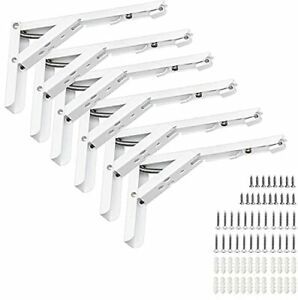 10 Inch Folding Shelf Brackets, 6 Pack White Metal Space 10in white brackets