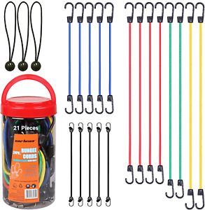 Bungee Cords Assortment Tie-Down Straps with Water-Resistant Easy-to-Grip Hooks