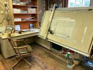 72&#034; drafting table with magnetic vinyl top includes metal straps to hold drawing