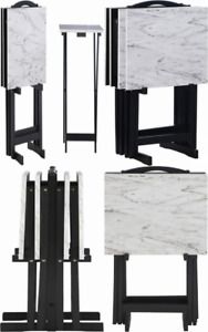 Linon Tray Table Set, 15.75&#034;D x 18.9&#034;W x 26.38&#034;H, White