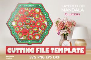 3D Mandala svg template Hexagon layered mandala Digital Paper Laser cut Cricut