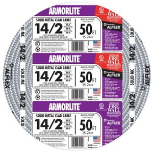 14/2 x 50 ft. Solid CU MC (Metal Clad) Armorlite Cable
