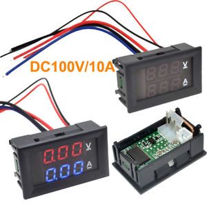 DC 0-100V 10A 3/4 Bit Voltmeter Ammeter Red Blue LED Amp Wires New`CR