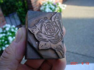Vintage ROSE FLOWER Copper Letterpress Stamping Wood Block