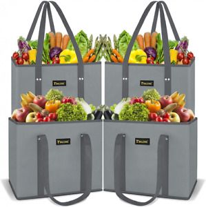4 Pack Reusable Grocery Bags Shopping Bag with Reinforced Bottom Handles