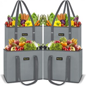 4 Pack Reusable Grocery Bags Shopping Bag with Reinforced Bottom Handles