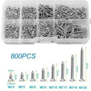 800 Pcs 4mm - 20mm M2 Flat Head Assorted Self Tapping Screws Set Stainless Steel