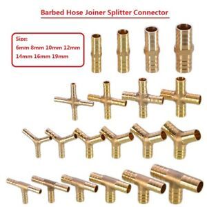 Brass Barbed Hose Joiner Splitter Connector Air Fuel Water Pipe Gas Tubing6-19mm