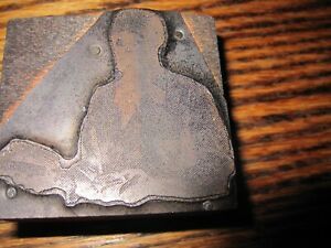 ANTIQUE METAL PRINTERS PRINT BLOCK OF PREACHER WITH BOOK ? MOUNTED ON WOOD
