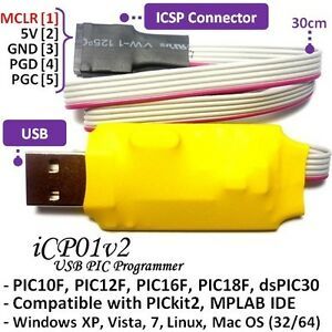 iCP01v2 USB Microchip ICSP PIC Programmer PIC10,12,16,18F,dsPIC30 @ PICkit2 SW