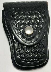 Tex Shoemaker &amp; Sons #204 Black Leather Basket Weave Handcuff Case Holder