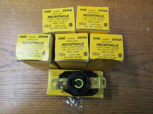 New nos lot of 6 hubbell 2610a receptacle twist lock 2 pole 3 wire 30a 125vac/dc for sale