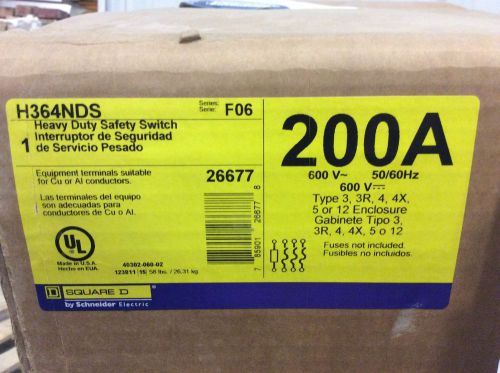 Square D Stainless Steel Disconnect H364NDS 200 amp 600 V NIB Fusible 600 volt