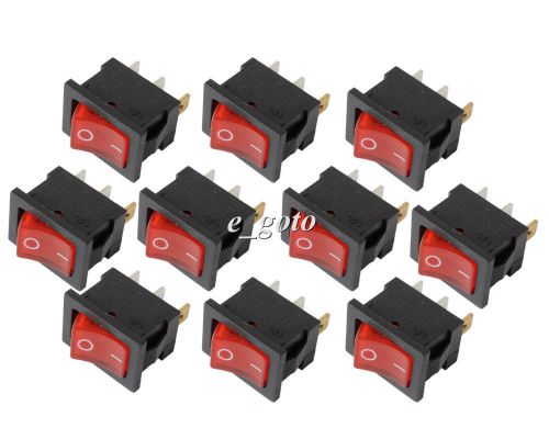 10pcs Red On-Off  Button 3 Pin DPST Rocker Switch 250V AC 6A KCD4-102