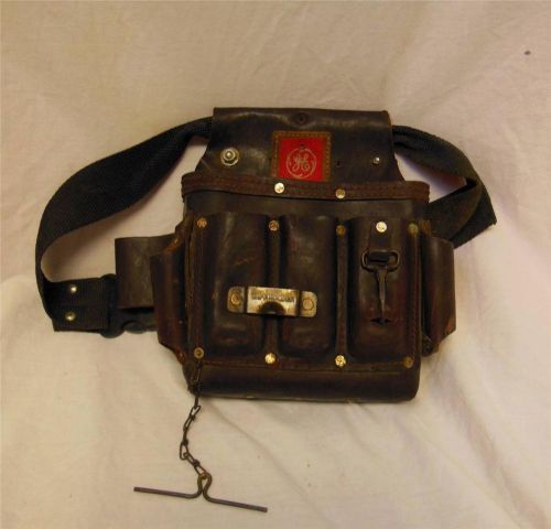 VINTAGE OLD GENERAL ELECTRIC GE ELECTRICAL TOOL BELT LEATHER PATINA WELL MADE