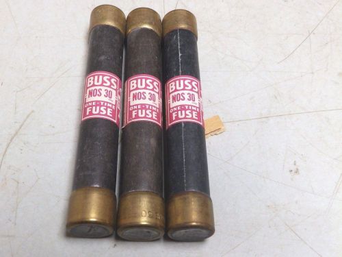 (3) New Old Stock BUSSMAN NOS 30 ONE TIME FUSE NOS30 30 AMP 600 VOLTS FREE SHIP