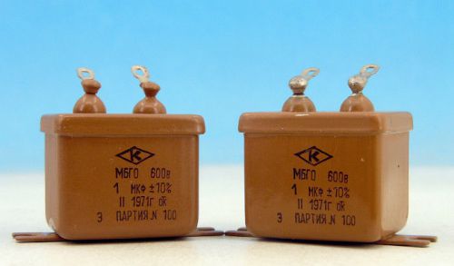 Electrically MATCHED PAIR &gt; Soviet Capacitor MBGO 1uF 600V PiO &lt;&gt; Military ~630V