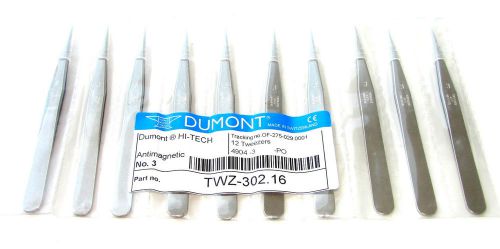 Original dumont high tech tweezers stainless anti magnetic no: 3 set of 10 pcs for sale