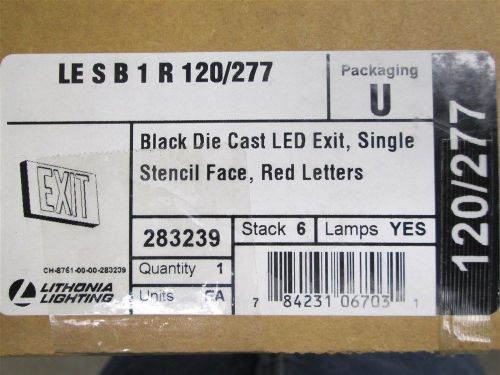 Lithonia black die cast  exit sign lesb1r120/277 single stencil face red letters for sale