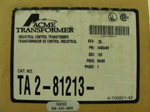 New Acme Transformer, TA-2-81213, Single Phase, .25KVA, IN: 240x480, Out:120V