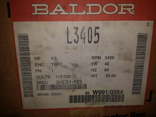 L3405 1/3 HP, 3450 RPM NEW BALDOR ELECTRIC MOTOR