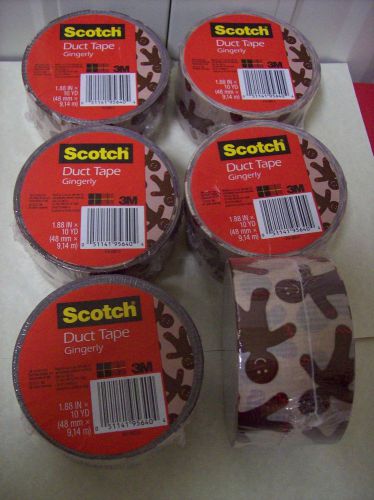 Lot of 6 Scotch 3M Duct Tape 1.88&#034; x 10 yards Print: Gingerly #95640