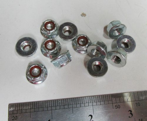 Lot 12 flanged lock nuts nylon, 1/4-20 coarse threads, zinc pl to steel for sale