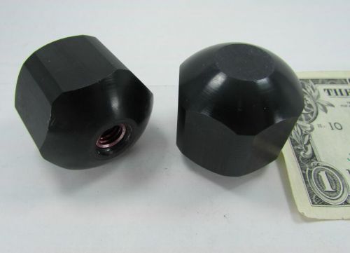 Lot 2 Solid Aluminum Black Anodized Knobs 1-1/2&#034; Dia. 3/8-16 Threads Rounded Hex