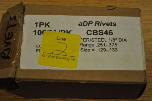 Adp rivets cbs46 copper/ steel 1/8&#034; dia   hole size .129-.133 (28pieces) for sale
