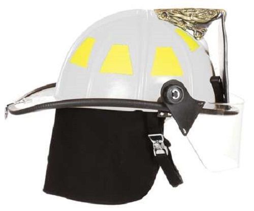 FIRE-DEX 1910 Traditional Style Fire Helmet with 4&#034; Visor, White, Carved Eagle