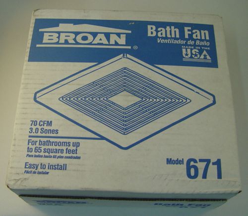 Broan bath fan -New in Box- model 671 - 70 cfm - 3.0 Sones - easy install