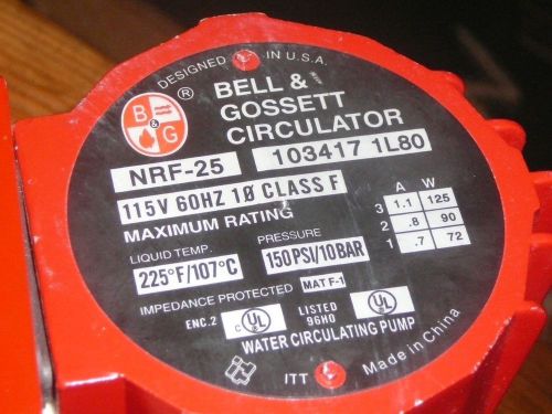 Bell &amp; Gossett NRF-25 3-Speed Wet Rotor Cast Iron Circulator B&amp;G 103417