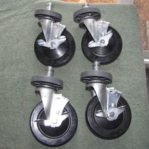 4 metro casters heavy duty 5&#034; wheels swivel stem with rubber bumpers brakes for sale