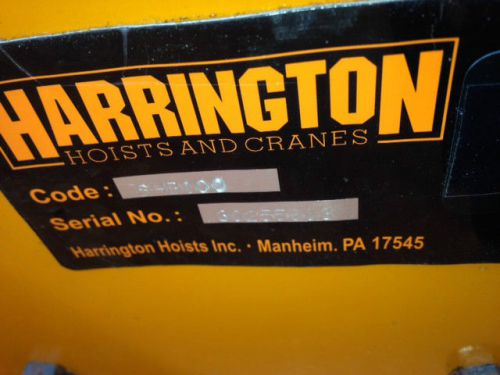 Harrington shb100 low headroom geared trolley hoist 10 ton 20&#039; lift unused for sale
