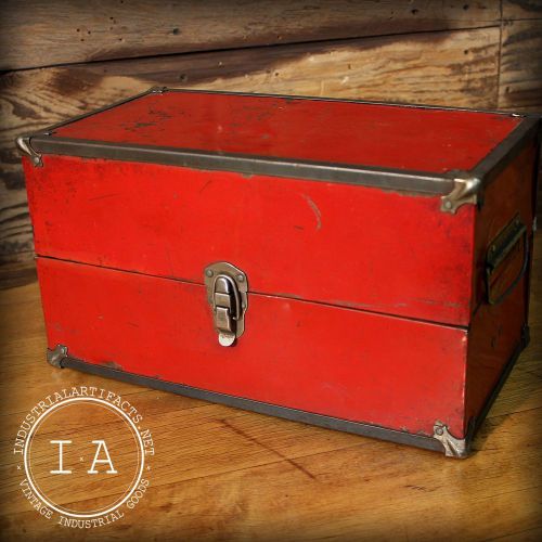 Vintage industrial red tool box jewelry cabinet for sale