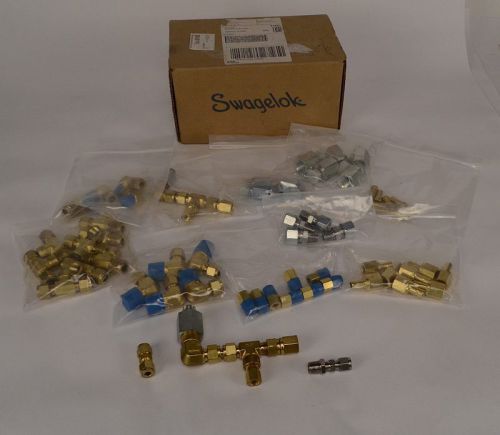 Swagelok new in box lot of 60 brass and stainless fittings 3/8&#034; 1/2&#034; for sale