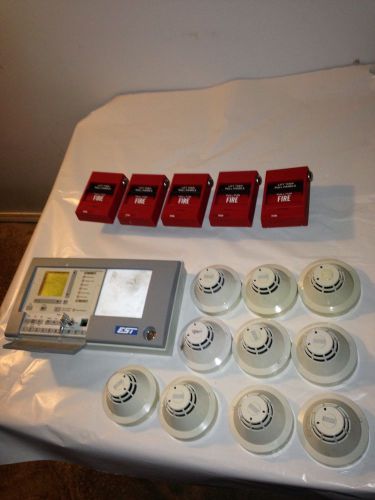 Est siga-ps sb 278 plus panel and fire pulls photoelectric smoke detector system for sale