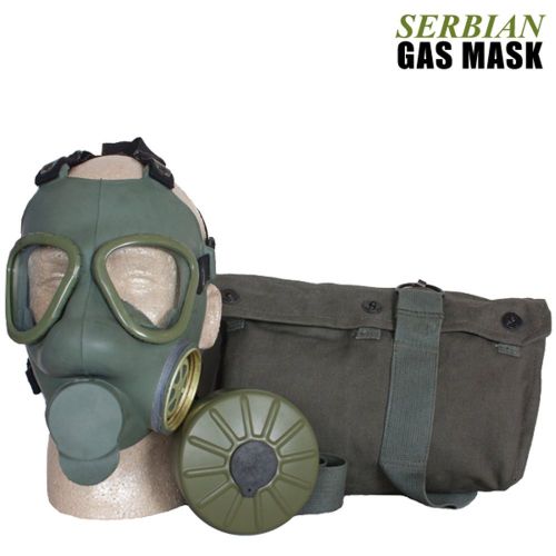 Serbian M1 Gas Mask With Filter and OD Carry Bag Used
