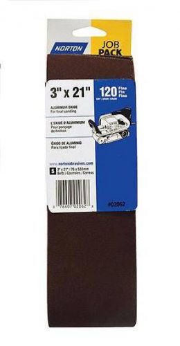 5 norton 3&#034; x 21&#034; aluminum oxide sanding belts belt sander fine 120 grit for sale