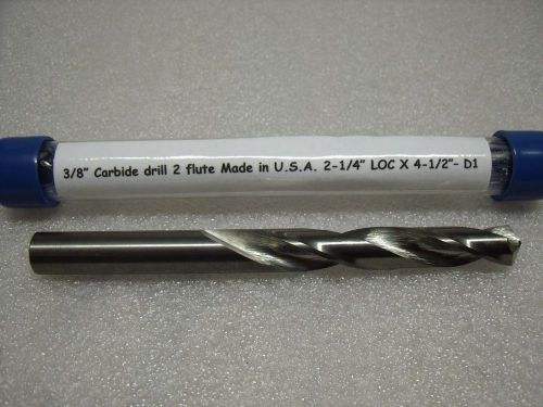 3/8” Carbide drill 2 flute Made in U.S.A. 2-1/4” LOC X 4-1/2”– D1