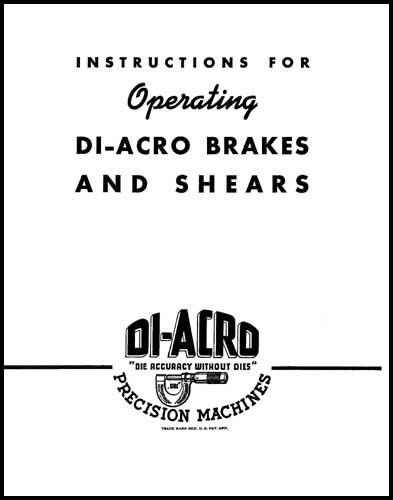 Diacro hand brakes, shears and benders manual for sale