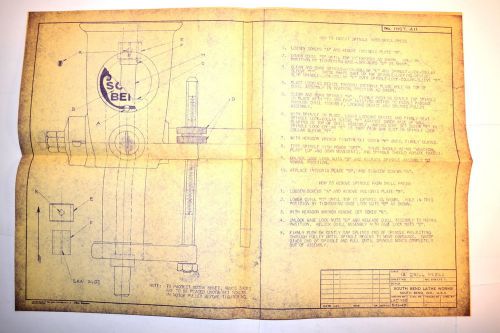 SOUTH BEND 14&#034; DRILL PRESS SPINDLE INSERTION INSTRUCTIONS &amp; DRAWING 1949 #RR885
