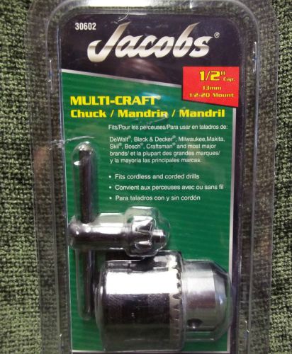 Jacobs multi-craft 1/2&#034; drill chuck 1/2&#034;-20 mount dewalt makita skil #30602 nip for sale